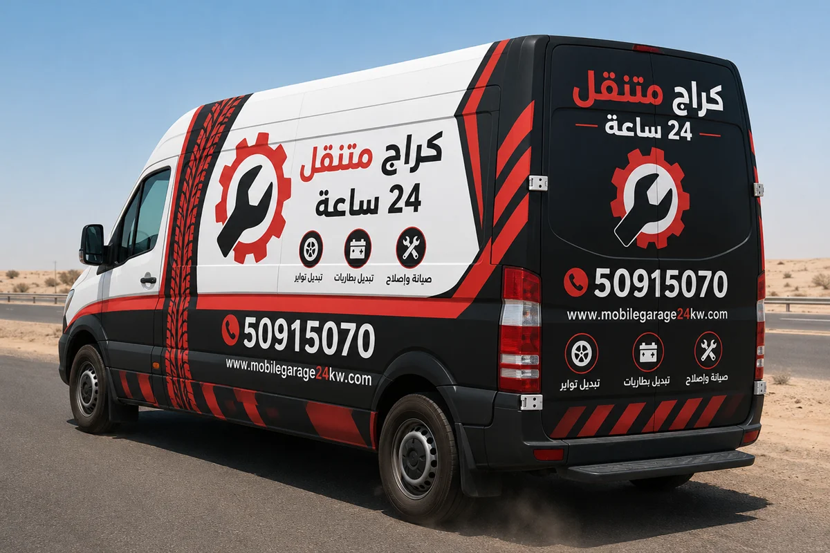 كراج متنقل خدمة 24 ساعة في الكويت: بنشر متنقل، تبديل تواير، تبديل بطاريات، كهربائي سيارات، فني تكييف سيارات، تظليل سيارات، اشتراك بطارية، تعبئة بنزين متنقل، ميجر سيرفس